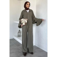 Julude Gülseli Kol Fırfırlı Tunik Bel Lastikli Pantolon Tesettür Ikili Takım P-00020481