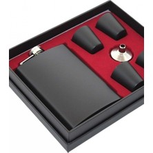 MiraLive Siyah Çelik Matara Hediye Seti Özel Kutusunda Içecek Matarası 4 Shot Bardaklı