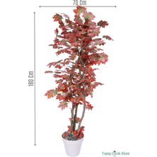 Yapay Çiçek Sitesi Dekoratif Saksıda 3 Gövdeli Yapay Çınar Ağacı Kırmızı 180 cm