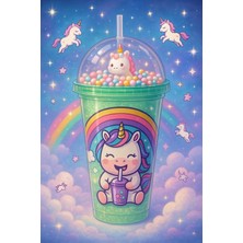 MiraLive Unicorn Temalı Suluk Pipetli Buzlu Cam Görünümlü 450 ml Çift Katman Mika Su Şişesi 2646 Yeşil