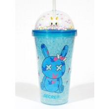 MiraLive Suluk Pipetli Buzlu Cam Görünümlü 450 ml Çift Katman Mika Su Şişesi 2087 Mavi