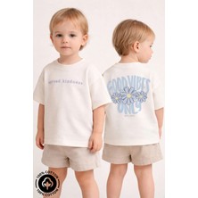 Kız Bisiklet Yaka Good Vibes Only Baskılı %100 Pamuklu Oversize T-Shirt Bebek-Çocuk