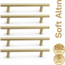 Badem10 192 mm Alteta (5 Adet) Soft Altın Metal Mobilya Mutfak Dolap Çekmece Dolabı Kulbu Kulpu Kulpları