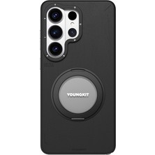 Galaxy S26 Ultra Kılıf M-Safe Uyumlu 360 Standlı Mat Deri Desenli Youngkit Tech Leather Kapak Siyah