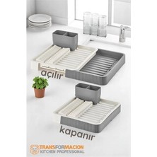 Narnuga Açılır-Kapanır Bulaşıklık - Bulaşık Durulama Sepeti Tabaklık Bulaşık Kurutmalık Gri