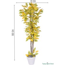 Yapay Çiçek Sitesi Dekoratif Saksıda 3 Gövdeli Yapay Çınar Ağacı Sarı-Yeşil 180 cm