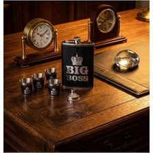 MiraLive Çelik Matara Hediye Seti Big Boss  Temalı Deri Kaplamalı Içecek Cep Matarası 4 Shot Bardaklı