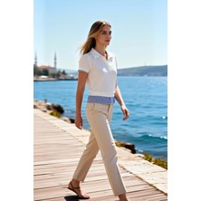 Benerly Kadın Bluz Regular Kalıp Polo Yaka Kısa Kol Örme Kumaş Dokuma Katmanlı Crop Boy Spor