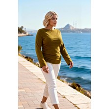 Benerly Kadın Büyük Beden Bluz Kayık Yaka Uzun Ispanyol Kol Dokulu Örme Fitted Kalıp Crop Kesim Şık