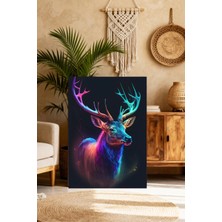 Mushen Studio Neon Renkli Geyik Portresi Tablo - Psychedelic Boynuzlu Geyik Duvar Sanatı