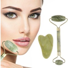 Mcg® Çift Taraflı 2li Cilt Yüz Masaj Aleti Jade Roller Yeşim  Taşı Seti