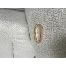 Famco Pembe Mineli Gold Kelepçe Bileklik – Çiçek Desenli Taşlı Şık Kadın Bilezik