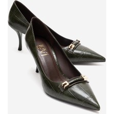 Luvi Poesy Yeşil Baskı Tokalı Kadın Topuklu Ayakkabı