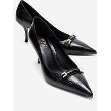 Luvi Poesy Siyah Baskı Tokalı Kadın Topuklu Ayakkabı