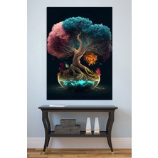 Mushen Studio Renkli Bonsai Ağacı Cam Küre Kanvas Tablo Yağlı Boya Efektli Mistik Doğa Duvar Dekoru