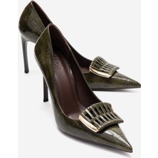 Luvi Guernı Yeşil Baskı Kadın Topuklu Ayakkabı