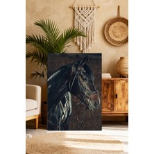 Mushen Studio Siyah At Portresi Tablo - Dizginli Zarif Siyah At Yakın Çekim Duvar Sanatı