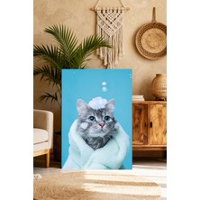 Mushen Studio Banyo Sonrası Sevimli Kedi Tablo - Havlu Sarılı Köpüklü Kedi Portresi Duvar Sanatı