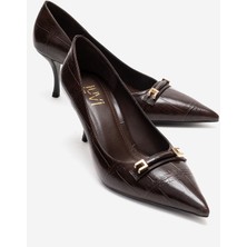 Luvi Poesy Kahverengi Baskı Tokalı Kadın Topuklu Ayakkabı