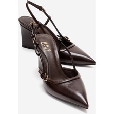 Luvi Celıa Kahverengi Cilt Sivri Burunlu Kadın Dolgu Topuklu Ayakkabı