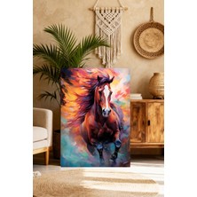 Mushen Studio Renkli Alevli At Portresi Tablo - Soyut At Koşusu Duvar Sanatı