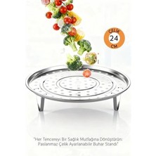 MiraLive Inox Çelik Ayaklı Buharlı Pişirme Aparatı - 24 cm Çok Amaçlı Tencere Içi Haşlama Standı