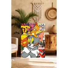 Mushen Studio Tom & Jerry Street Art Parodisi Tablo - Graffiti Tarzı Tom Sigara Içiyor Jerry Sırtında Duvar Dekoru
