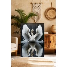 Mushen Studio Beyaz Kuğular Aşk Dansı Tablo - Su Üzerinde Yansıma Romantik Kuğu Portresi Duvar Sanatı