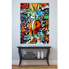 Mushen Studio Graffiti Bugs Bunny Tablo - Neon Sokak Sanatı Tavşan Portresi Duvar Dekoru