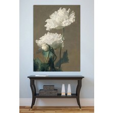 Mushen Studio Beyaz Şakayık Çiçekleri Yağlıboya Tarzı Tablo - Altın Fonlu Romantik Çiçek Portresi Duvar Sanatı