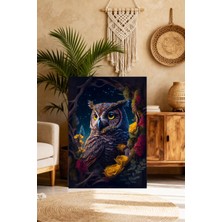 Mushen Studio Büyük Gözlü Baykuş Portresi Tablo - Gece Ormanı Yıldızlı Baykuş Duvar Sanatı
