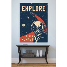 Mushen Studio Astronot Explore Other Planet Retro Poster Kanvas Tablo Yağlı Boya Efektli Uzay Duvar Dekoru