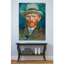 Mushen Studio Vincent Van Gogh Otoportre Şapkalı Kanvas Tablo Yağlı Boya Efektli Klasik Portre Duvar Dekoru