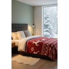 Lorvian Noletti Kırmızı Yılbaşı Desenli Pamuklu Yumuşak Dokulu Tek Kişilik Battaniye