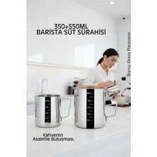 MiraLive Inox 350ML-550ML Barista Süt Sürahisi Seti - Süt Köpürtme Potu -  Paslanmaz Çelik