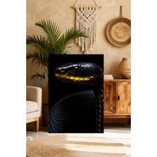 Mushen Studio Sarı Boğazlı Siyah Yılan Portresi Tablo -   Pullu Yılan Yakın Çekim Duvar Sanatı