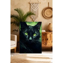 Mushen Studio Yeşil Gözlü Siyah Kedi Portresi Tablo - Neon Işıklı   Kedi Duvar Sanatı