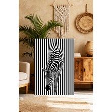 Mushen Studio Siyah Beyaz Çizgili Zebra Portresi Tablo - Optik Illüzyon Zebra Duvar Sanatı