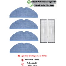 Özgürce Roborock S7, S7+, S7 Max V, S7 Maxv Plus, S8, S8 Plus, S8 Pro Ultra Uyumlu Paspas Filtre Seti 6'lı