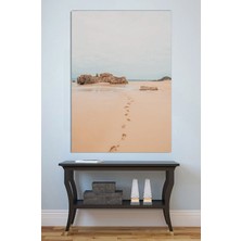 Mushen Studio Ayak Izli Kum Sahil Manzarası Kanvas Tablo Yağlı Boya Efektli Deniz Duvar Dekoru