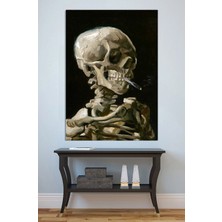 Mushen Studio Sigara Içen Iskelet Kanvas Tablo Yağlı Boya Efektli Karanlık Sanat Duvar Dekoru