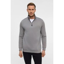 Süvari Gri Regular Düz Yarım Balıkçı Yaka Sweatshirt
