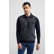 Süvari Lacivert Regular Fermuarlı Polo Yaka Kazak