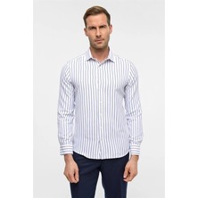 Süvari Mavi Slim Klasik Yaka Cepsiz Casual Gömlek