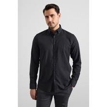 Süvari Siyah Regular Düğmeli Yaka Düz Cepsiz Casual Gömlek