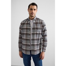 Süvari Kiremit Regular Düğmeli Yaka Kareli Casual Gömlek