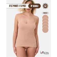 Alya Underwear %100 Pamuk Kumaşlı Ip Askılı Kadın Atlet Jakarlı Ribana Kalp Işlemeli 5\'li Paket