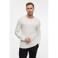 Süvari Beyaz Slim Bisiklet Yaka Sweatshirt