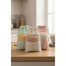 Hamur 3 Adet Bakliyat Kesesi Orta Boy 20x28 cm Erzak Kuru Gıda Saklama Kabı Torbası Fileli Bez Soft-Set