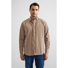 Süvari Bej Regular Düğmeli Yaka Casual Gömlek
